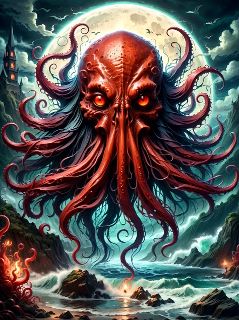 Bloody Cthulhu is extremely scary and weird，Flower of the other shore is charming，Mysterious Manzhu Shahua，hell门口盛开的血色鬼花，Blood-red tentacles guide the souls of the past，charm，Flirtatious，Strange，Gothic style，hell，Fantastic Creatures，Devilish scenery，Unforg...