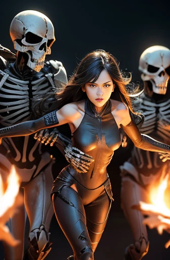 slender black-haired woman（）medium breast　several skeleton soldiers surround a woman　the skeleton soldiers violently restrained ...