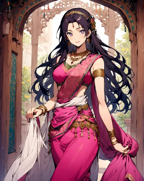 Hinata Hyuga (from Naruto),A beautiful, traditional Indian saree. You can choose a specific regions style for the saree, like Kanjeevaram or Banarasi.
The saree can be a pastel color that complements Hinatas hair and eye color, or a vibrant color that refl...