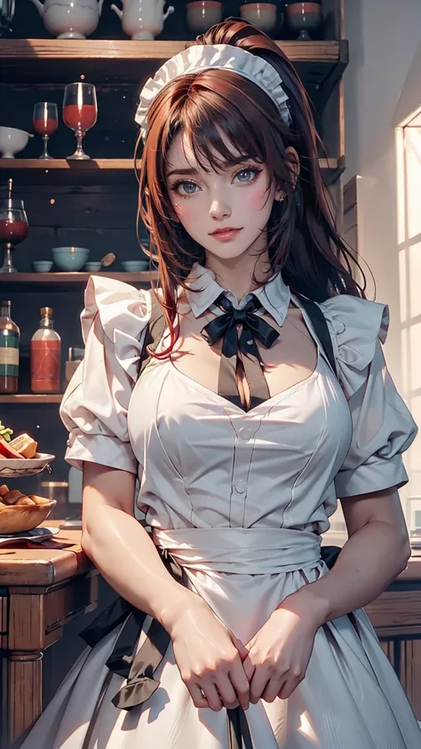 masterpiece,(highest quality, figure,Detailed face:1.3),(One girl,alone:1.3),Beautiful fine details,  apron, Slope_background, Slope, Maid, Purple eyes,red hair,Small breasts,, break, enMaided, white_apron, black_dress, ponytail, black_footwear, frills_apr...