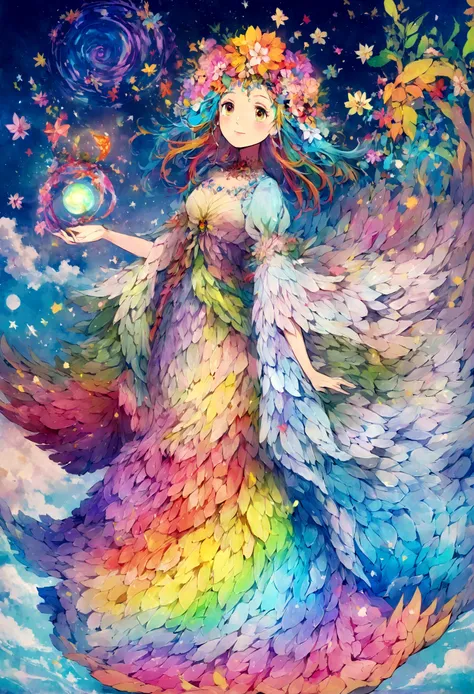 COLORFUL, vibrant, stunning, top-notch, miracle, STUDIO GHIBLI style, PHydrangea Girl, Style of Shinnkai Makoto, in the sky & sea, at somewhere Europa, MOST COLORFUL creation!"