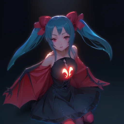 Anime girl with blue hair, black dress, red bow and bat, Anime Monster Girl, Anime Moe Art Style, Gothic Maiden Anime Girl, Morrigan, change, Favorite character, , I deny that, cel - shaded art style, Magical Girl Style, Fantasy-style anime, Devil Anime Gi...