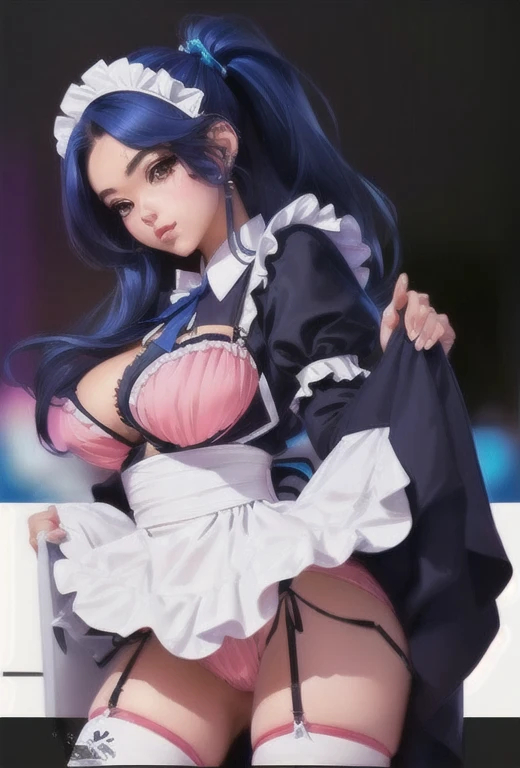 a close up of a woman in a maid outfit posing for a picture, gorgeous maid, ahegao, anime girl in a maid costume, Extremely detailed artger, Qatar, maid outfit, OPPEIN, maid, Change, OPPEIN cyberpunk, Like artgerm, Style Art, Sakimichan Frank Franzetta