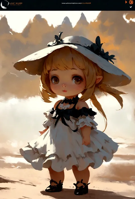 a close up of a cartoon character with a dress and a hat, concept art inspired by WLOP, Artstation, fantasy art, splash art anime loli, small loli girl, lalafell, loli in dress, chibi art, fanart best artstation, , portrait of lolita, chibi girl, artwork i...