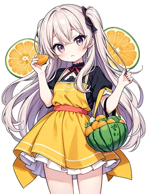 Anime girl holding a cantaloupe and a cantaloupe in her hand, anime drawing by Ai-Mitsu, pixiv, digital art, cute anime, anime, beautiful anime, charming girl, very beautiful anime girl, cute!! chibi!!!