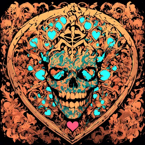 Toxic symbol with demon skull sigil, mendela, vector, with heart inside