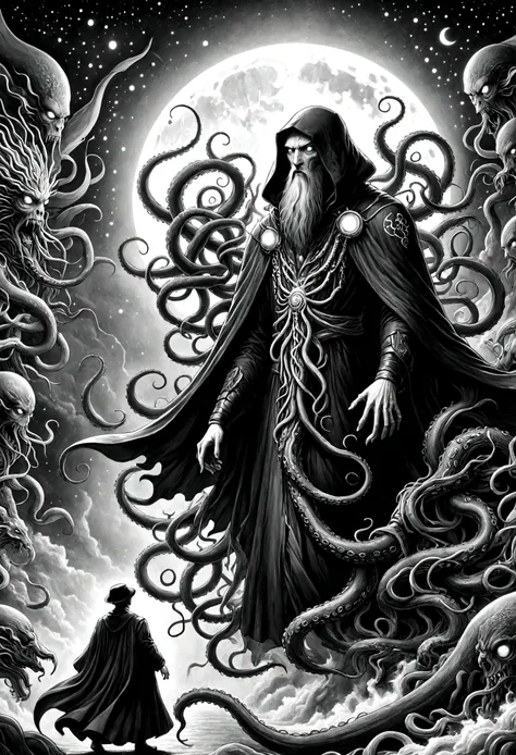 cthulhu mythos，cosmology，long tentacles，holy and demonic figures，cloak，compared