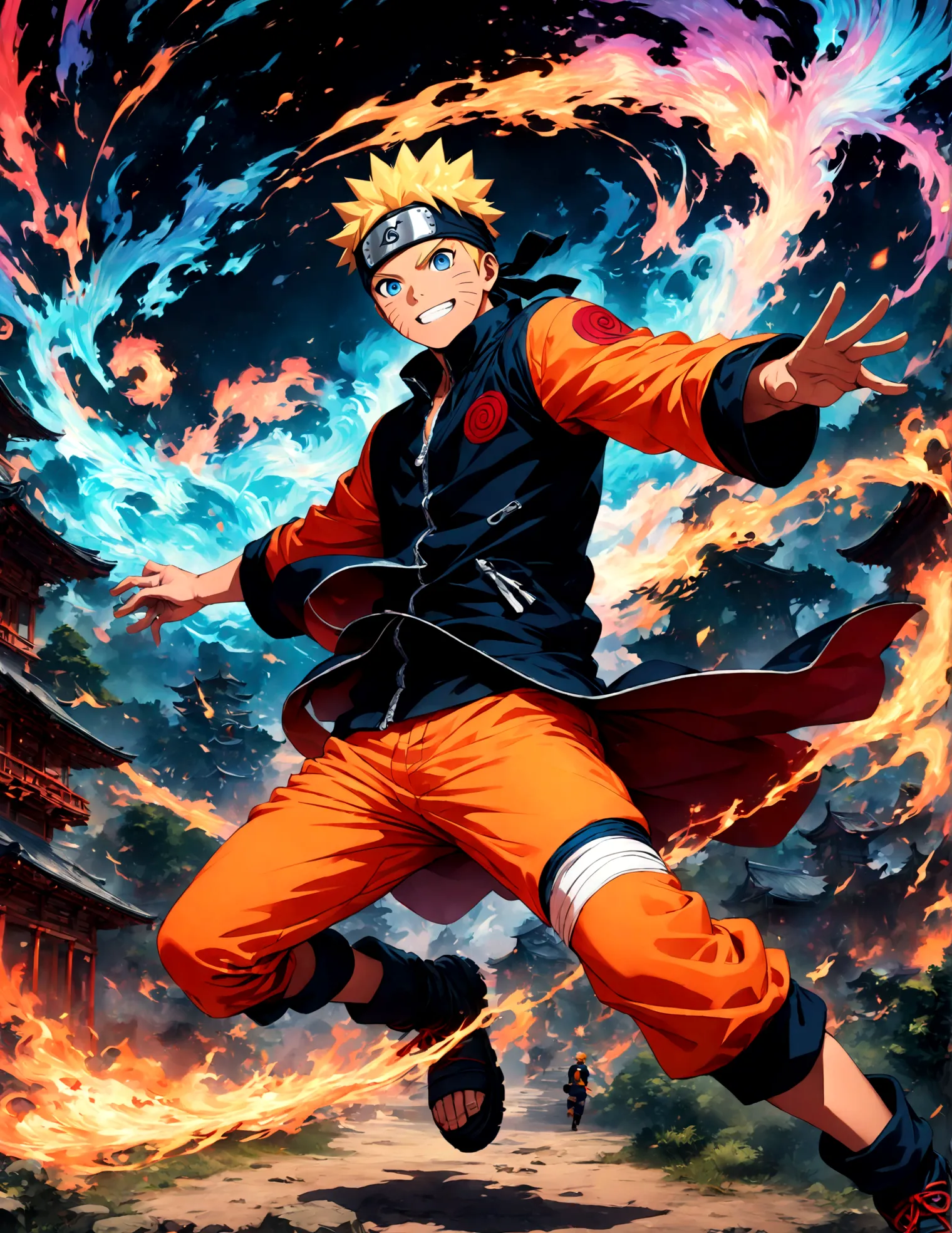 (1 teenager,uzumaki naruto),comics『naruto』character,focus on boys,scroll to expand,use of magic,fighting style,sarcastic smile,m...