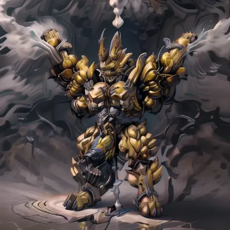 (masterpiece. official art. 8k. best quality. detailed full body. full body.)

(situation 1 : dominating GARO. GARO is over 1000 meters long. focus GIANT mechanical Muscular GARO is trampling the city. Looking down. macro. stomp. Low-angle perspective. emp...