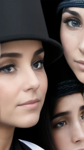 a group of Haredim people woman gathered together, focusing on their faces.