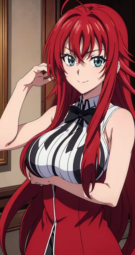 (((picture perfect))), (absurdres), 1girl, solo, rias gremory, looking at viewer, smile, (((upper body)))