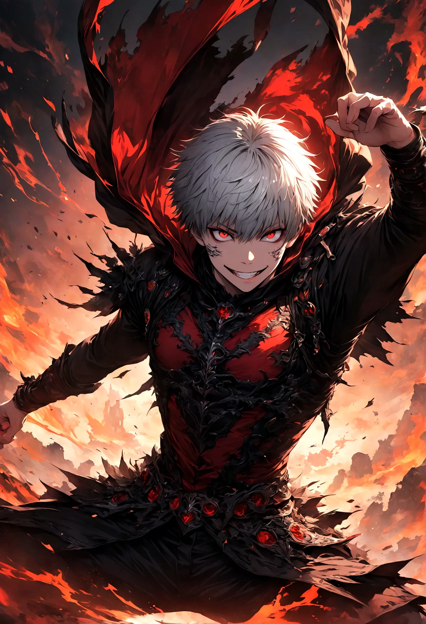 1 male,Kaneki,Tokyo Ghoul,,Midori Ishidas painting style,Intricate details,Use black and white as your main colors,Decadent,artwork,rendering,Dynamic pose,(masterpiece:1.3),(highest quality:1.4),(Super detailed:1.5),High resolution,Very detailed,unity 8k w...