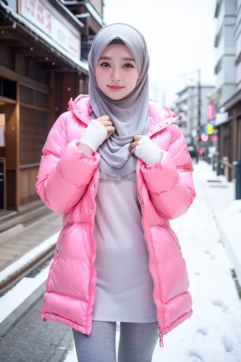 best quality, 4k, 8k, detailed faces,fully body photo, clear face, japanese muslim girl, 21 years old girl, pasmina hijab, pink ...