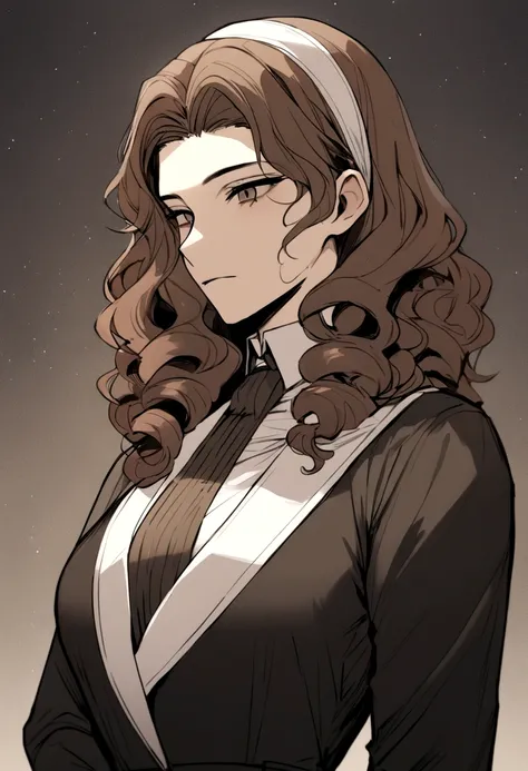 ((best quality)), ((masterpiece)), (detailed), man, 30s, Webtoon writer, hair band, Curly hair, brown hair