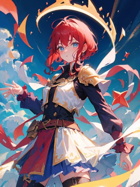 One boy、Paladin、Red Hair、bangs、Wielding a sword、Standing pose、Highest品質, High definition, Ultra-fine, Highest_detailed