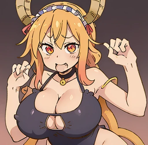 Tohru, ojos detallados, cuerpo completo, Cleavage Bulge, Sexy Attire, Cat Lingerie, orejas de gato, cola de gato, ahegao, paizuri, oral invitation