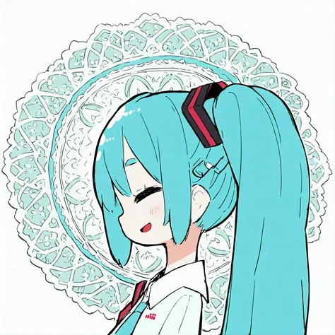 hatsune miku, side view, happy,