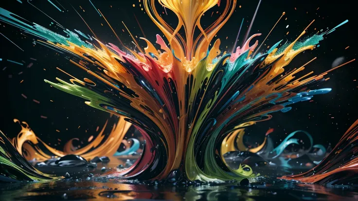 multicolored dynamic abstract liquid flow particles turbulence,cinema 4d, fully dynamic motion design, x-particles, dynamics fx,...