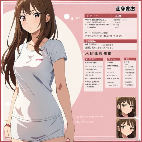 Character Sheet,Anime style,(masterpiece),illustration,8k,ray tracing,finely detailed,best detailed,Clear picture, 28 years old,Medium_Hair, darkbrown Eyes, longhair, White tanktop,mature female,milf, slender small breasts,panty shot ,white panty
