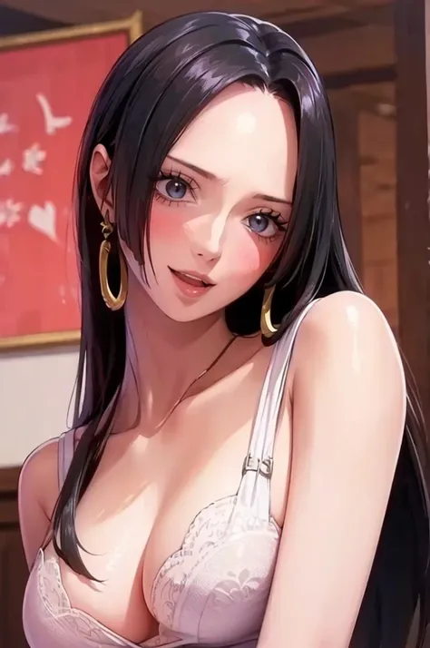 (((masterpiece))), (((best quality))), ((ultra-detailed)), (highly detailed CG illustration), Boa Hancock, , (masterpiece:1.5), Detailed Photo, Smiling, Sexy, (Best Quality: 1.4), (1girl), Beautiful Face, (Black Hair, long Hair: 1.3), Beautiful Hairstyle, ...