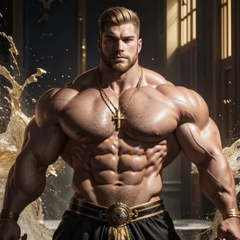 He is a mage, his fists surrounded with whirling Water around him. Plains scene . Whole body image of an Absolute monster of a Caucasian bodybuilder is showing off his huge bicep muscles and meaty thighs. Huge huge shoulders, he is as broad as he is tall. ...