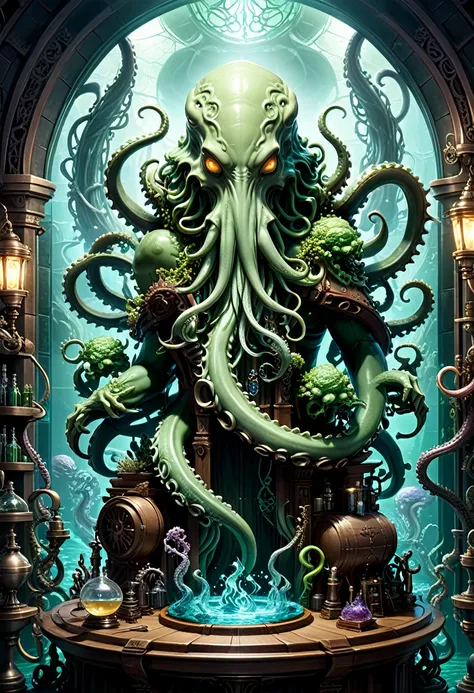 Cthulhu laboratory, tentacles, (masterpiece, best quality, Professional, perfect composition, very aesthetic, absurdres, ultra-detailed, intricate details:1.3)