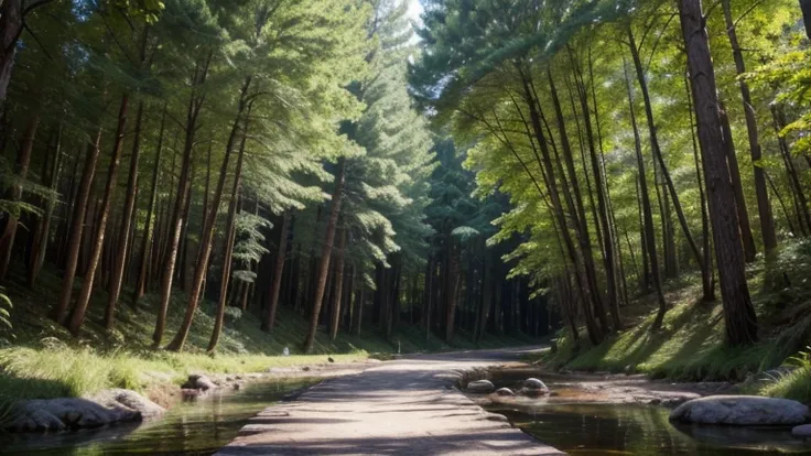 Un escenario en donde muestre un denso bosque