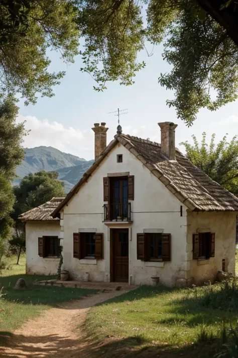 Una casa campesina en una aldea europea del siglo XIX.