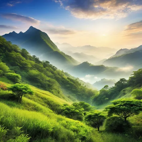 Mountainous landscape of humid environment with radiant sky on a morning day 