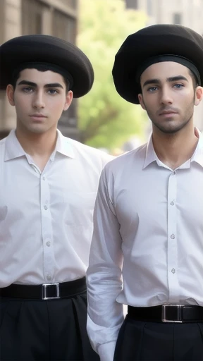 a group of young Haredim men people, focus on the face