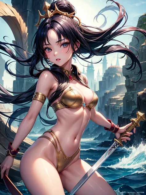 Beautiful Asian girl, 18 years old, Naked knight girls, sexy lady, medium breasts, camel toe, long sword,