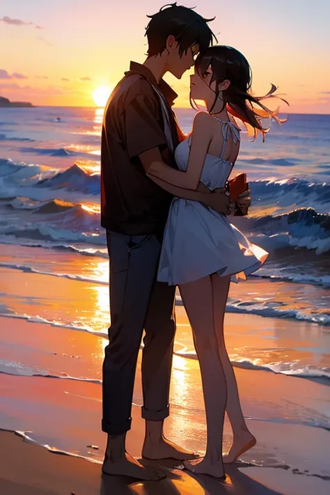 Couple swimsuit beach sea sunset