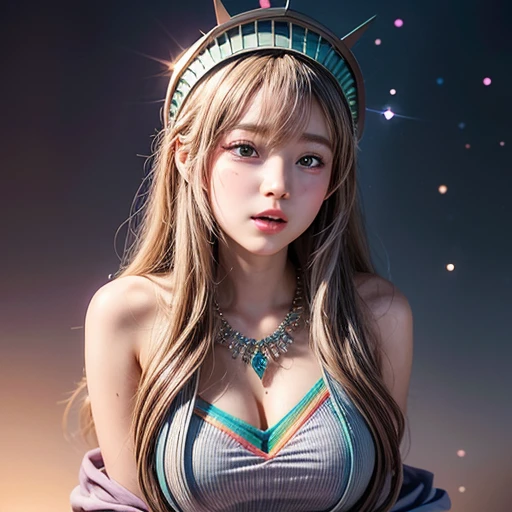 NSFW, 8k, High-level, absurd, masterpiece, best quality, primitive, very detailed CG, very detailed wallpaper, perfect lighting, Extremely detailed (((The personification of "statue of liberty"))), MysticSight, Tyndall effect, Tyndall scattering, (Studio g...