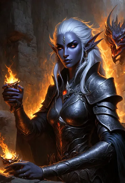 白发dark elves， noah bradley (noah bradley) inspiring portraits,dark elves，torches，drow，dungeons &amp; dragons，magic game，magic，su...