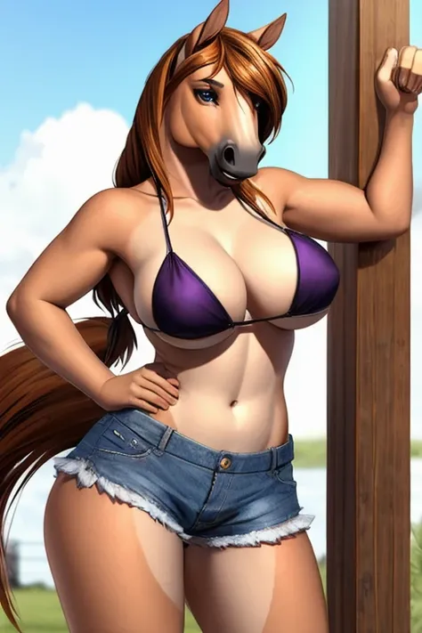 Horses wearing short shorts bikini