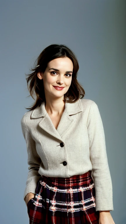 Winona Ryder dressed in traditional Canadian clothing and with a sexy smile