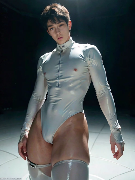 (masutepiece,High resolution,ultra - detailed:1.0),1(Boy,Robot Boy),Perfect male body,Look at the camera,Delicate eyes and delicate face,extremely details CG,Unity 8k wallpaper,intricate-detail,solo person,Detailed face, (Futuristic skin-perfect white body...