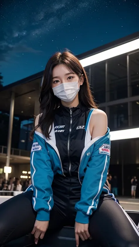 ＡＩBeauty、Racing Suit Prompt、Real Beauty、Racing Car、Racetrack、Racing Carの上に座る、Spread your legs、Face masks、Spread your legs、No bra、No underwear、Starry sky animal circle