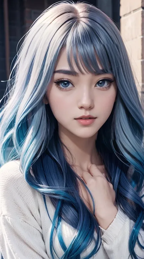 25-year-old Caucasian woman、Hair color is a gradient color、Eye color is blue、Semi-long、hair is wavy、I&#39;m wearing eyeshadow and lipstick、I&#39;m wearing a headband、accessories on wrist、Slender but well-proportioned muscular body、The navel is visible、wear...