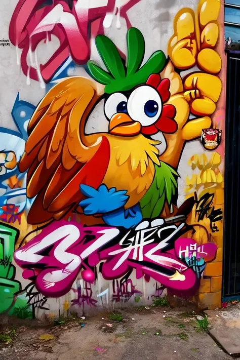 Graffiti de un pollo con estilo urbano


