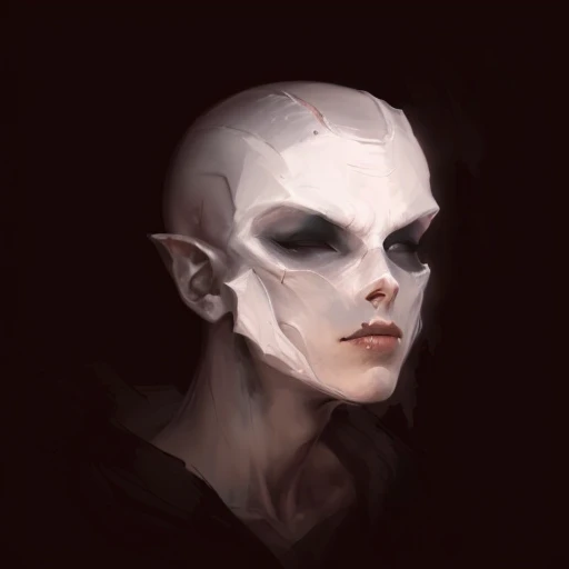 there is a digital painting of a man with a white face, inspired by Odd Nerdrum, humanoid portrait, scary portrait, face of a pale alien cultist, portrait of a humanoid alien, portrait of an alien, painted character portrait, alien portrait, dark schizophr...