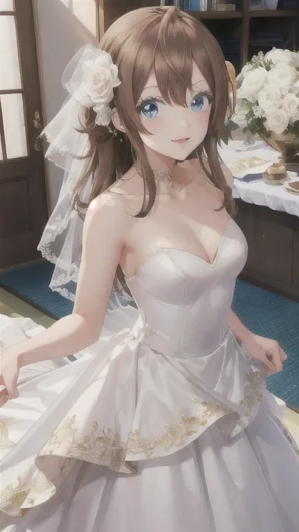 arihara,1girl,solo,wedding_dress,looking_at_viewer,posing,