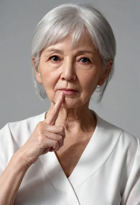 (((alone))), Older mature woman, Pure white background, gravure, Look forward, ((Center the screen)), Show both hands, Facing forward, Prevents finger crumbling