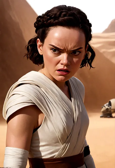 Daisy Ridley as Star Wars Ray is making a disgusted face