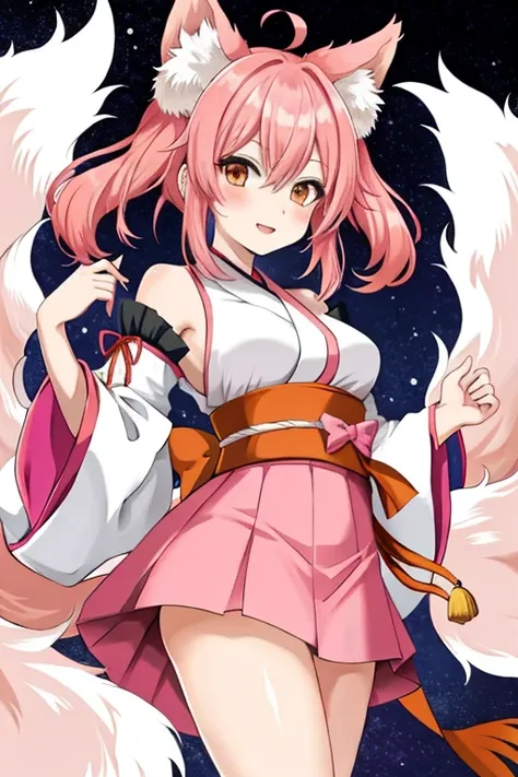 anime female kitsune with pink hair