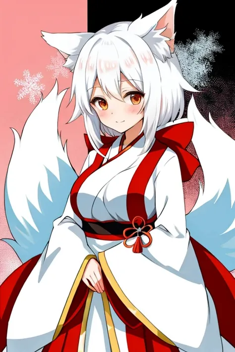 shy female anime kitsune with white hair