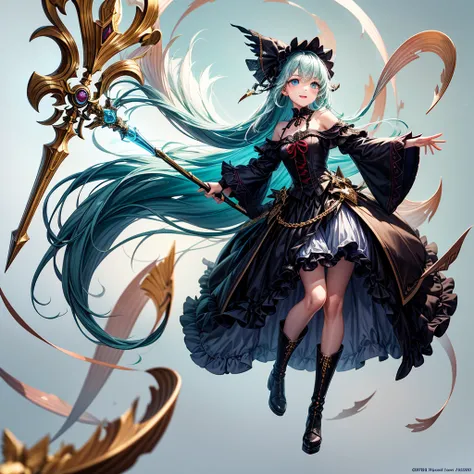 Star Fairy、best quality, ultra detailed, Full-HD, absurdres, a girl, fairy, hopeful, happy, standing, sword fighting, front view, blunt cut, long hair, white hair, colored inner hair, aqua hair, blue eyes, big eyes, detailed face, slender, green background...