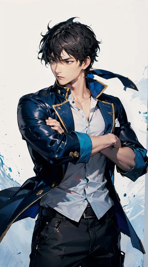 kenshirou,black hair,blue jacket,fighting_stance,