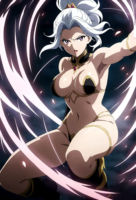 beautiful female warrior in revealing clothing preparing a powerful attack, anime style, adult content