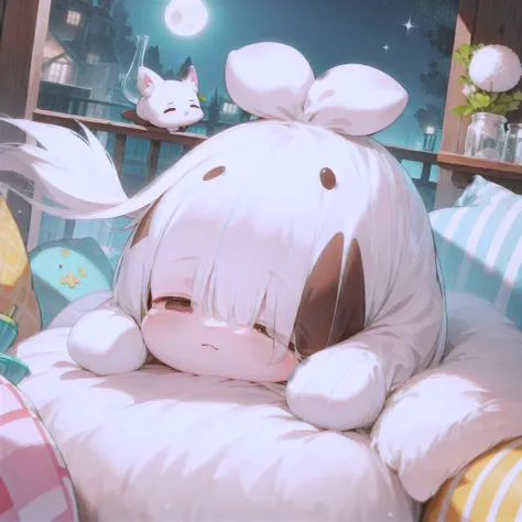 highest quality, Absurd, High resolution,
cute, (Little:1.3), (whole body), (Droopy eyes:1.3),
Little in cushion filled glass jar,
Round animal costume, fluffy, sleeping girl, sleeping Little, sleep, At night, moonlight,